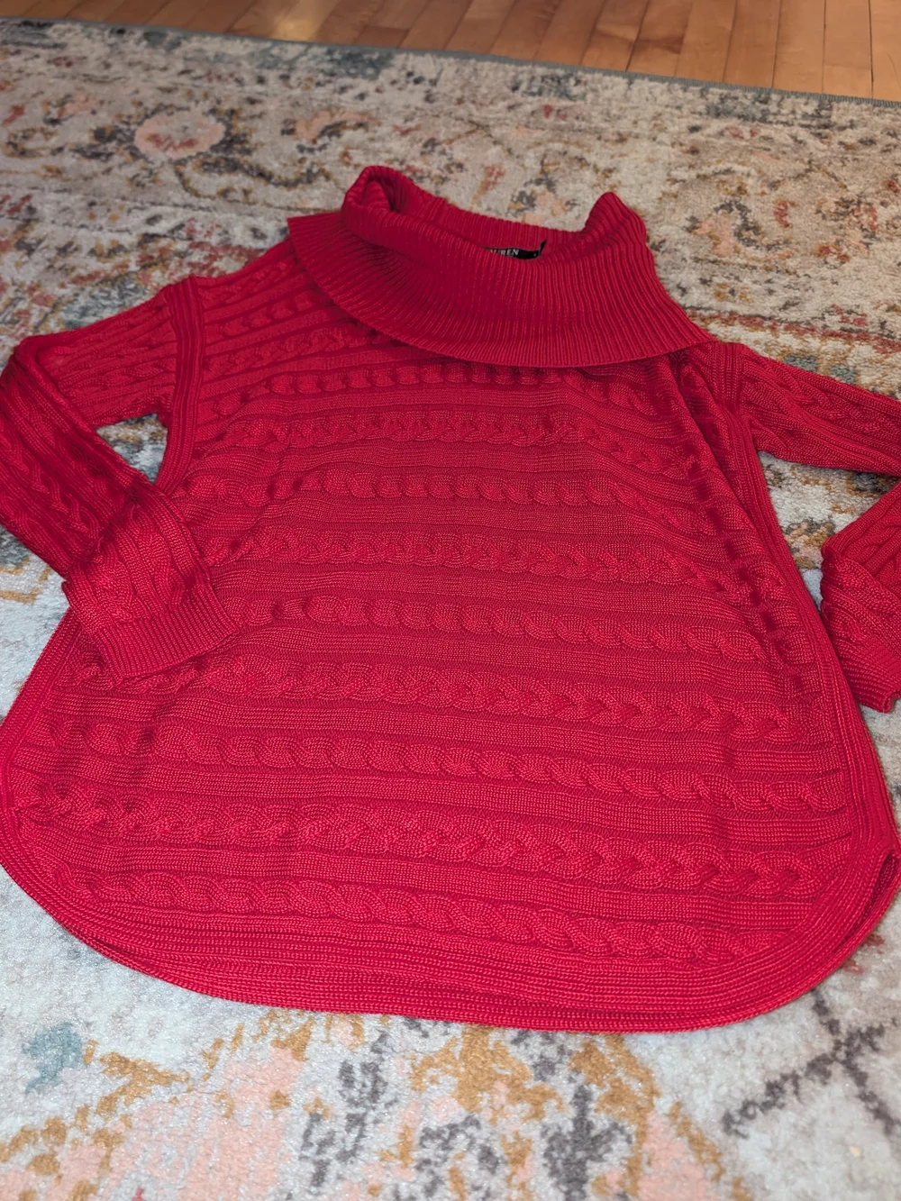 Lauren Ralph Lauren Women's L Red Cable-Knit Cowlneck Sweater Holiday Cozy